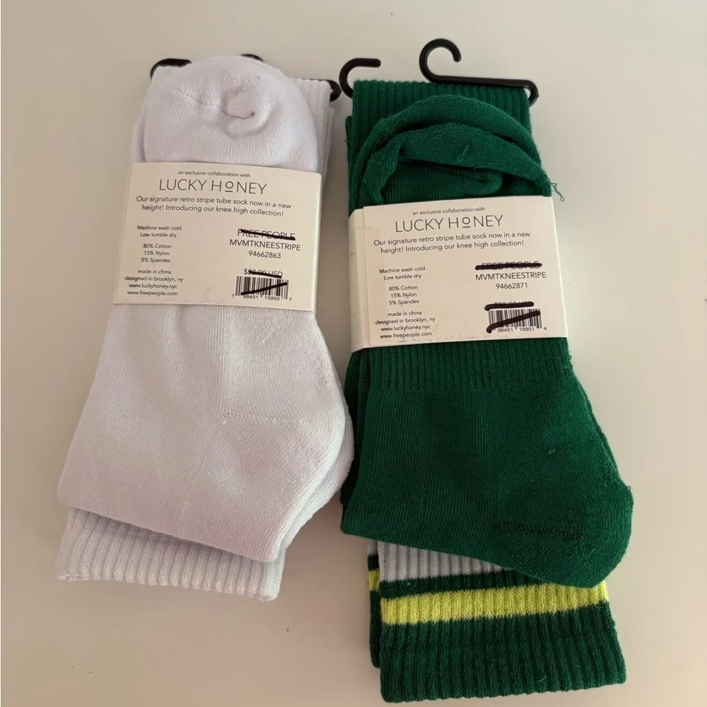 Set of 2 NWT Free People FP Movement Knee High Logo Stripe Socks